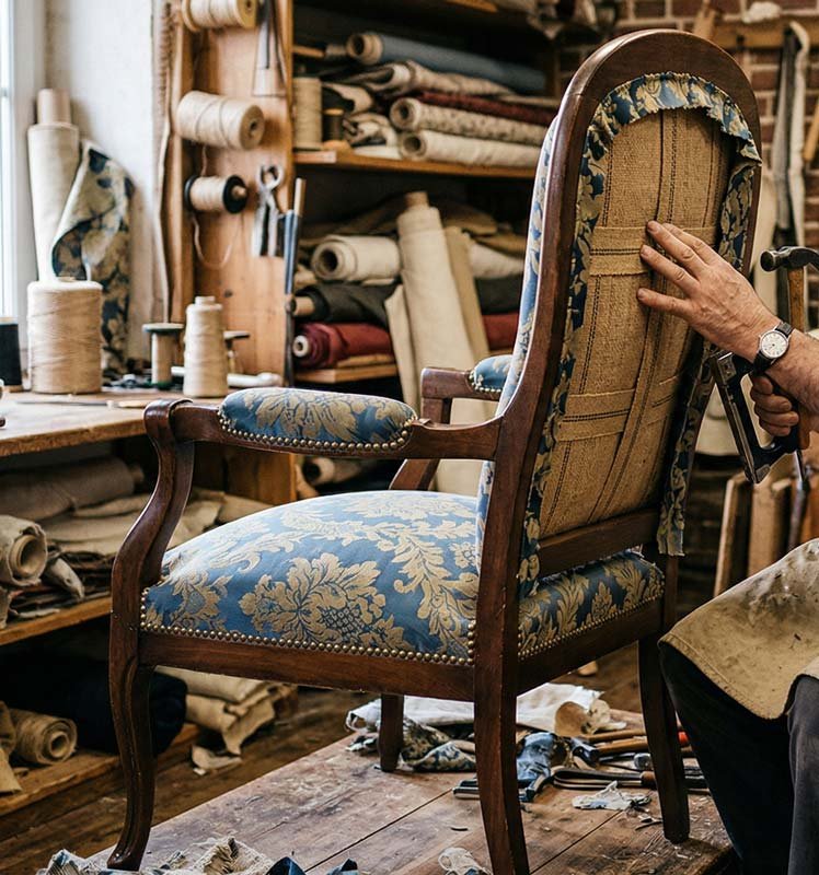 Restauration de fauteuil tapissier en profondeur